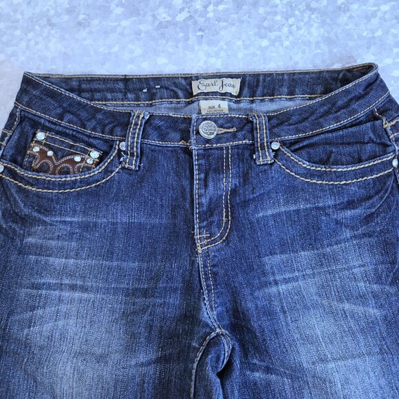 Earl Jean Straight Leg Embellished Embroidered Rhinestone Pocket Jeans Size 4 - Picture 3 of 3